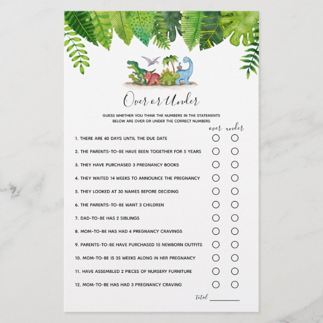 Papier Plus ou moins Dinosaur Baby shower jeu (Devant)