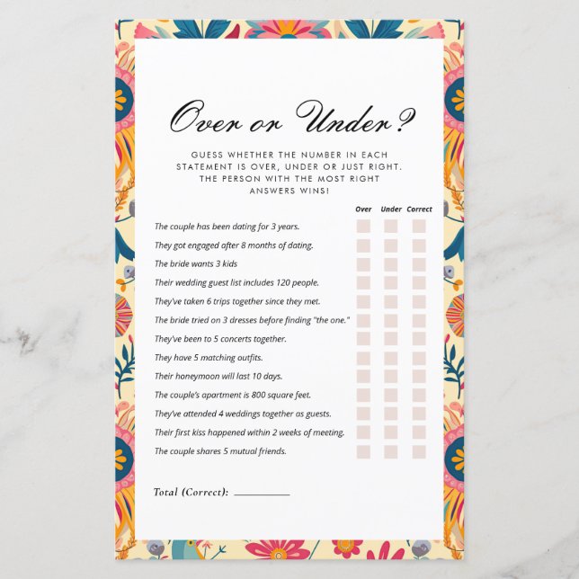 Papier Plus ou moins Floral Mexicain Fête des mariées jeu (Devant)