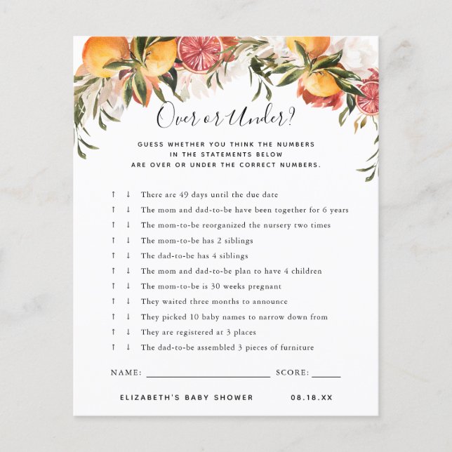 Papier Plus ou moins | Jeu Baby shower (Devant)