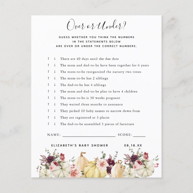 Papier Plus ou moins | Jeu Baby shower (Devant)