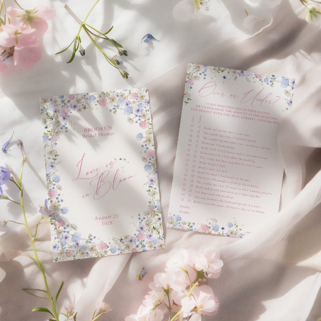 Papier Plus ou moins ? Jeu de Fête des mariées rose (Over or under? Pink Floral Bridal Shower Game)