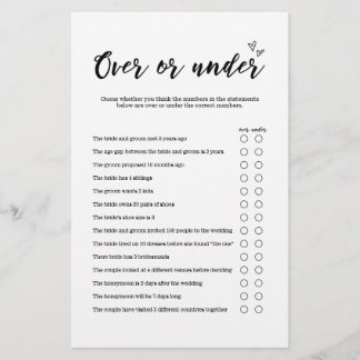 Papier Plus ou moins Jeu pour Mariage ou Fête des mariées