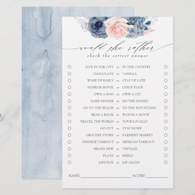 Papier Plutôt Dusty Blue Fête des mariées Jeu (Devant / Derrière)