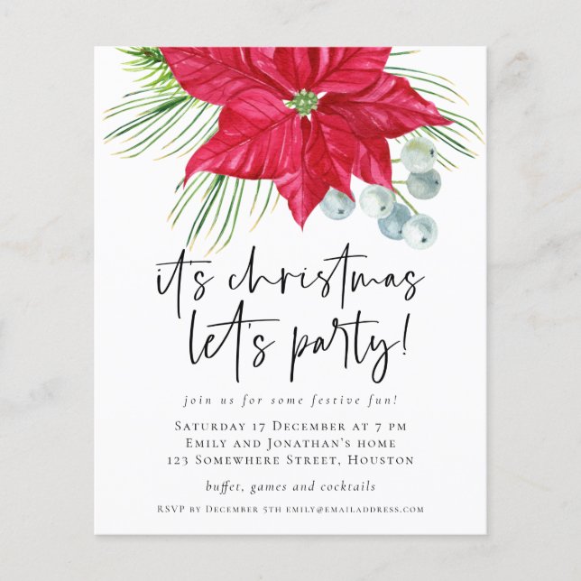 PAPIER | Poinsettia Weihnachten Lasse Party Einlad (Vorne)