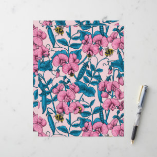 Papier Pois doux et bourdons, rose et bleu