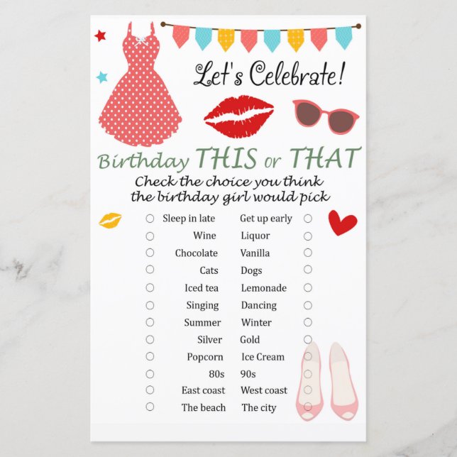 Papier Polka dot robe Anniversaire Ce ou Ce Jeu (Devant)