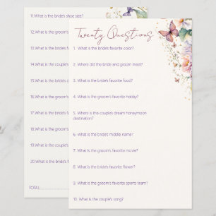 Papier Pommes à papillons douche nuptiale 20 questions je