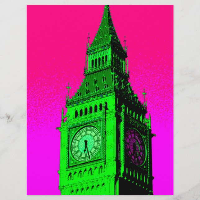 Papier Pop Art Big Ben Londres Voyage rose Vert (Devant)