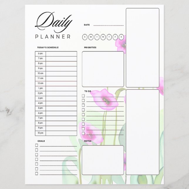Papier Pop d'aquarelle rose planificateur quotidien (Devant)