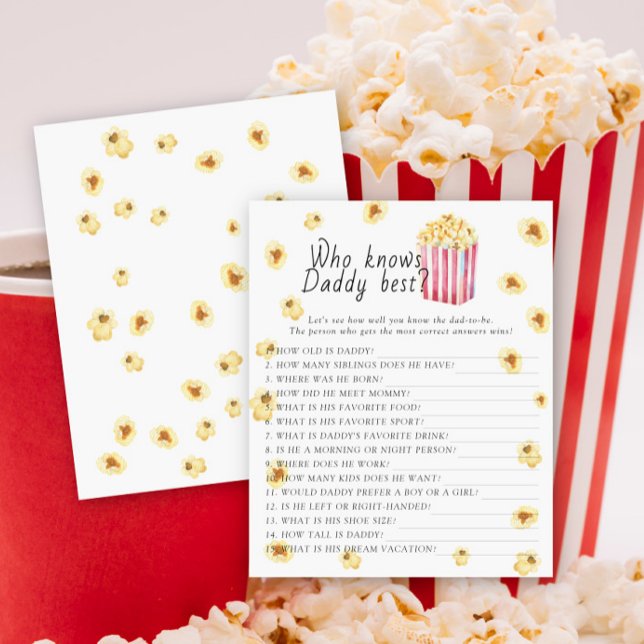 Papier Popcorn baby shower Qui connaît papa meilleur jeu (Créateur téléchargé)