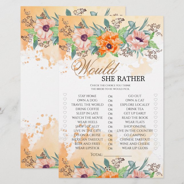 Papier Poppies Elle préfère le jeu de douche nuptiale (Devant / Derrière)