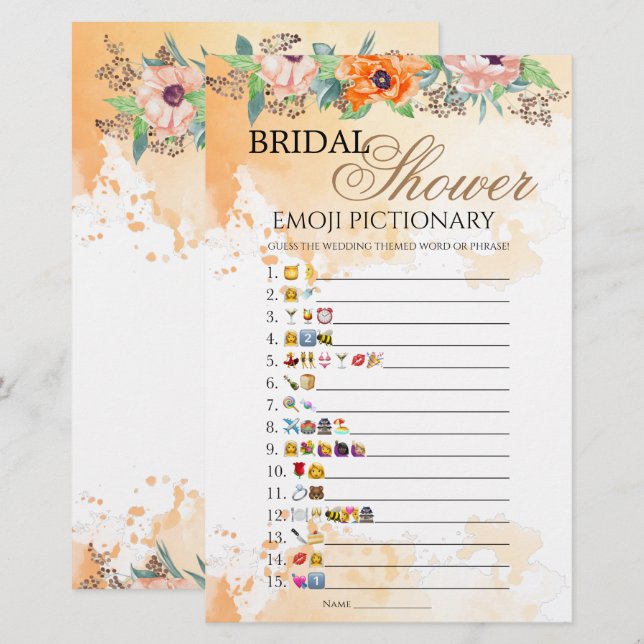 Papier Poppies nuptiale douche émoji jeu pictionnaire (Devant / Derrière)