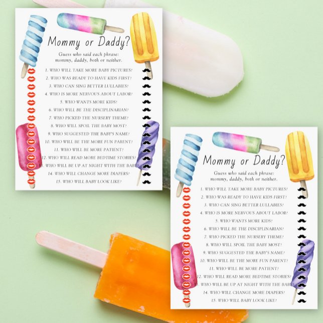 Papier Popsicle baby shower maman ou papa jeu (Créateur téléchargé)