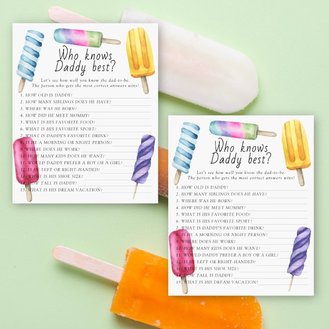 Papier Popsicle baby shower Qui connaît papa meilleur jeu (Créateur téléchargé)