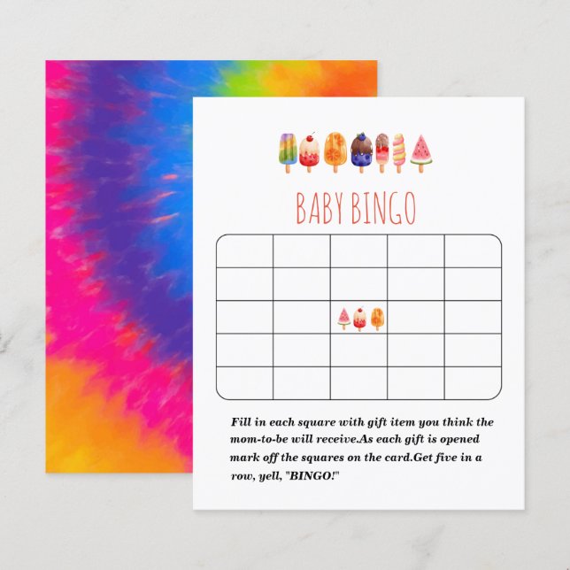Papier Popsicle Ice Cream baby shower jeu de bingo (Devant / Derrière)