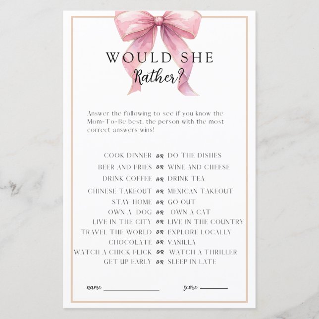 Papier Posh Coquette Bow Baby shower Jeu (Devant)
