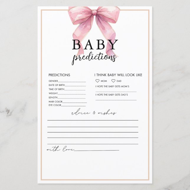 Papier Posh Coquette Rose Bow Prédictions Baby Conseils (Devant)