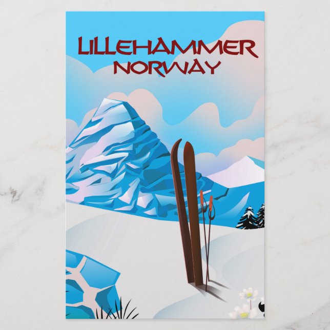 Papier Poster de ski Lillehammer Norvège. (Devant)
