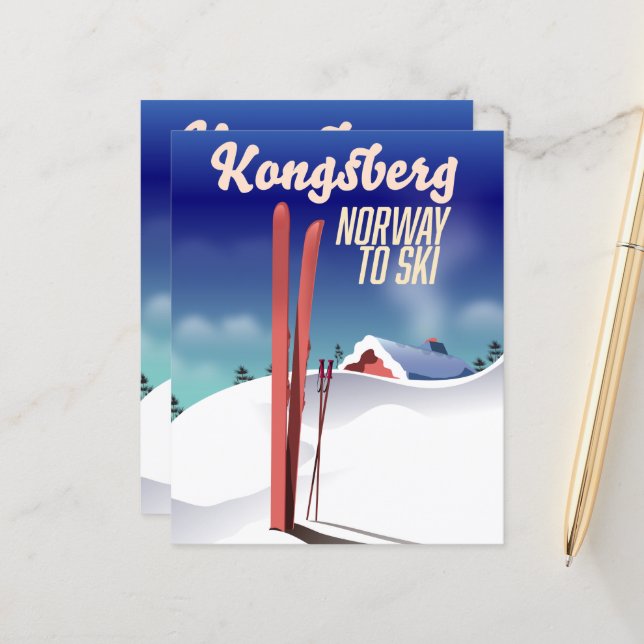 Papier Poster de voyage de ski en Norway Kongsberg. (Devant/Arrière en situation)