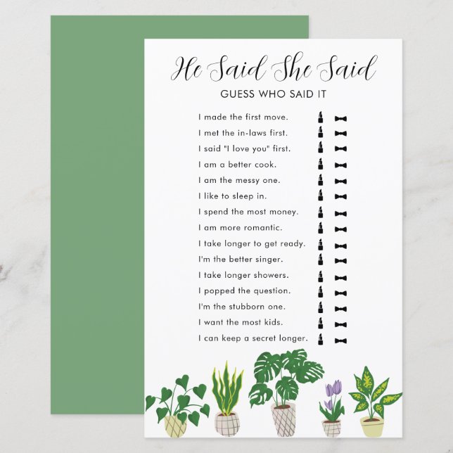 Papier Poster Plante Fête des mariées Jeu Il A Dit Qu'Ell (Devant / Derrière)
