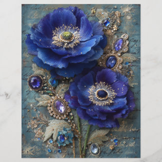 Papier pour scrapbook de fleurs bleues pour junk j