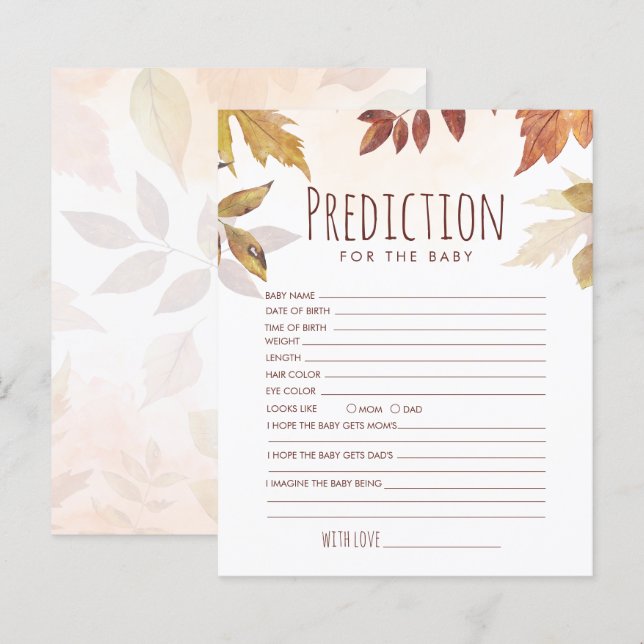 Papier Prédiction De Foliage Automne Pour Le Jeu Baby sho (Devant / Derrière)