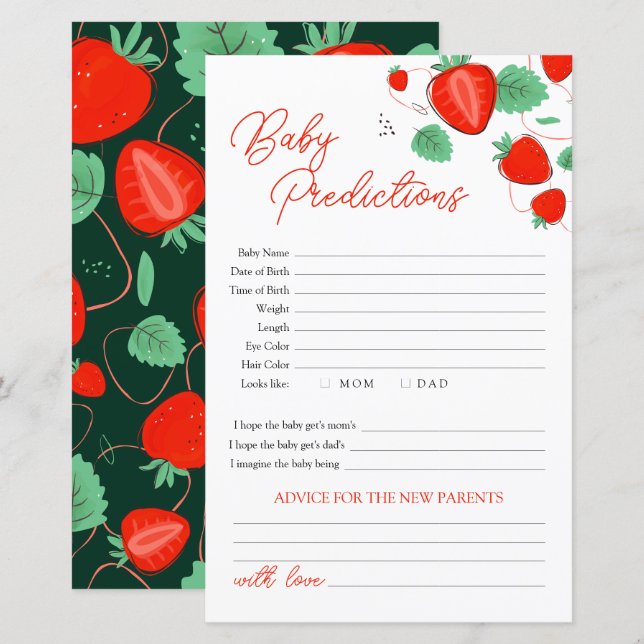 Papier Prédiction De La Fraise Pour Le Baby shower (Devant / Derrière)