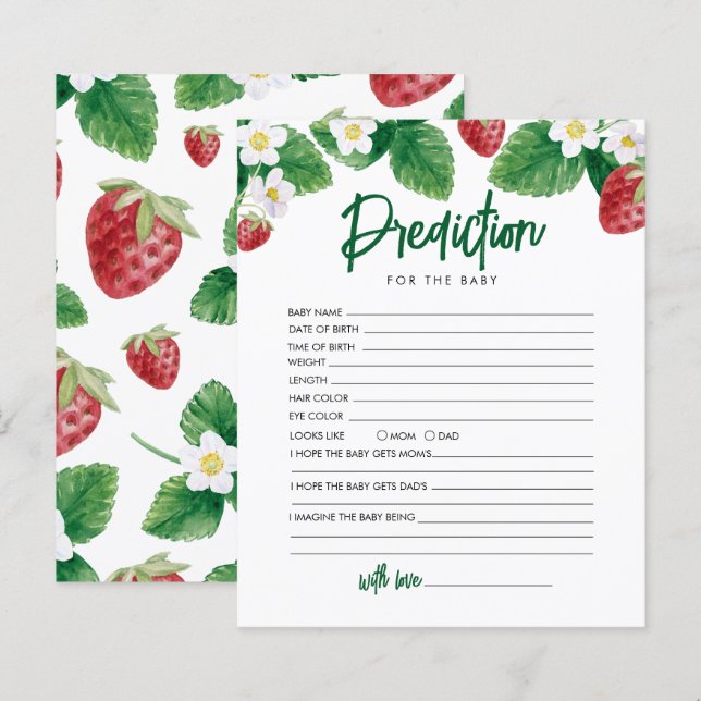 Papier Prédiction De La Fraise Pour Le Jeu De Baby shower (Devant / Derrière)