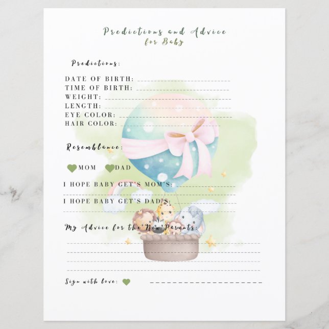 Papier Prédiction et conseil pour bébé en Sage Green (Devant)