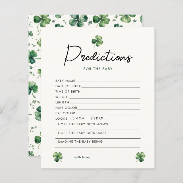 Papier Prédiction St.Patrick's Day Charm Baby shower Jeu (Devant / Derrière)