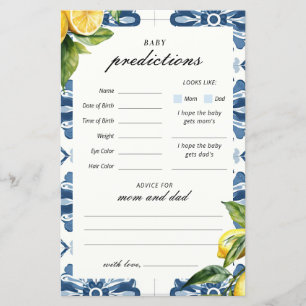 Papier Prédictions de bébé Citron Positano Jeu de Baby Sh