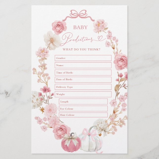 Papier Prédictions de bébé Citrouille blanc et rose (Devant)