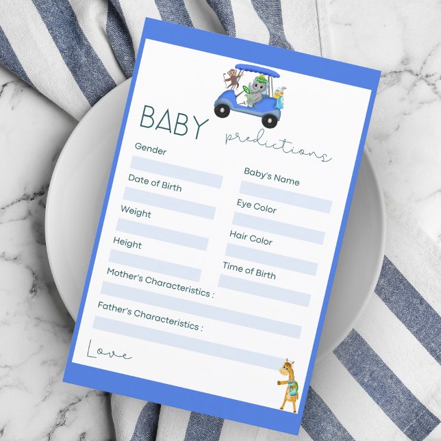 Papier Prédictions de bébé Éléphant & Singe Golf Shower (Great Baby Prediction game designed with the golfing Elephant, Monkey and Giraffe. )