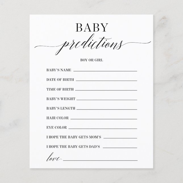 Papier Prédictions de bébé Jeux de Baby shower minimalist (Devant)