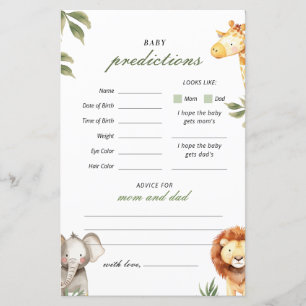 Papier Prédictions de bébé Safari Animaux Jeu de Baby Sho