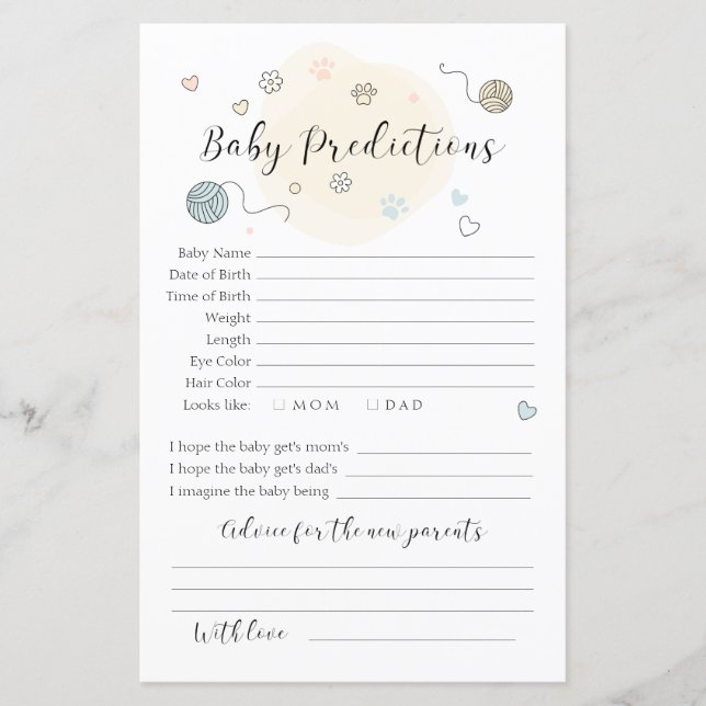 Papier Prédictions de petit chaton joueur pour bébé (Devant)