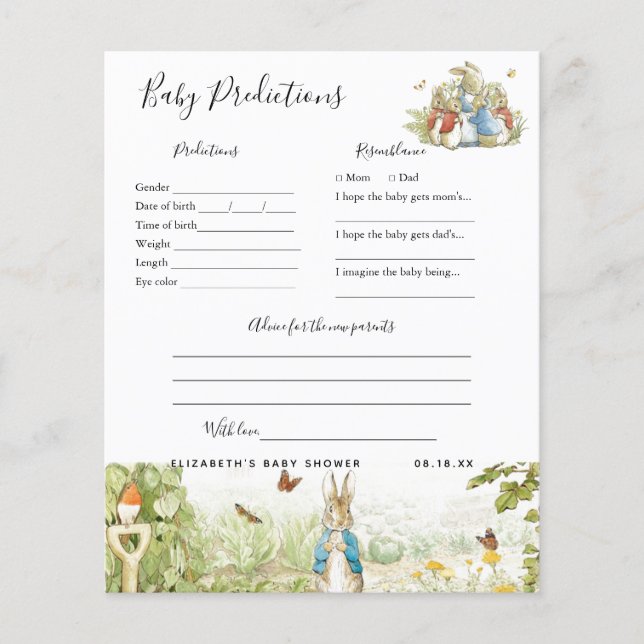 Papier Prédictions des bébés | Jeu Baby shower (Devant)