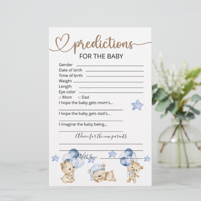 Papier Prédictions des bébés | Jeu Baby shower (Debout devant)