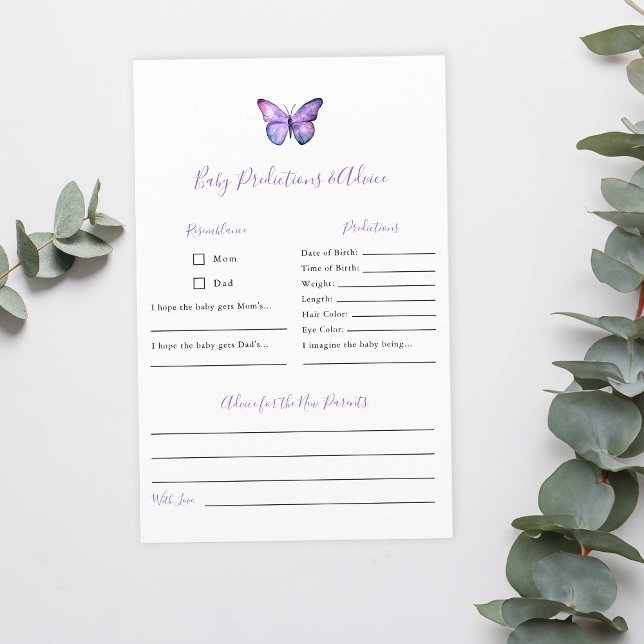 Papier Prédictions et conseils Baby shower papillon Jeu (Créateur téléchargé)