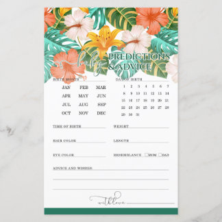 Papier Prédictions et conseils Baby shower tropical Jeu