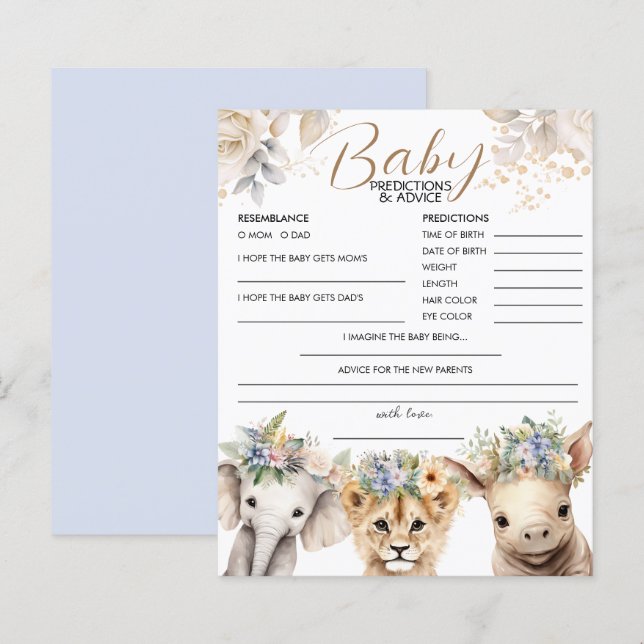 Papier Prédictions et conseils bébé Baby shower Safari ga (Devant / Derrière)