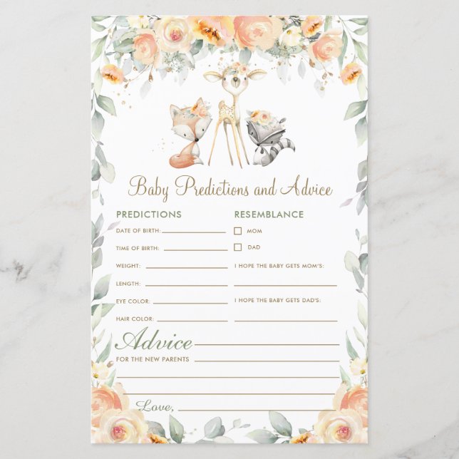 Papier Prédictions et conseils de bébé floraux d'animaux  (Devant)