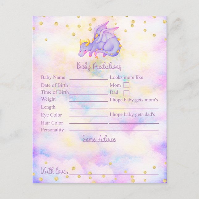 Papier Prédictions Et Conseils Du Baby shower De Dragon V (Devant)