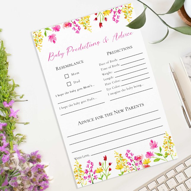 Papier Prédictions et conseils Fleurs sauvages Baby showe (Créateur téléchargé)
