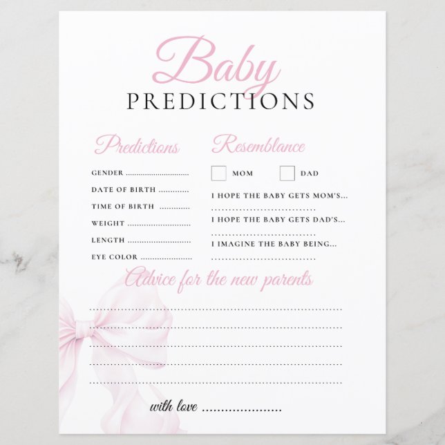 Papier Prédictions et conseils Jeu Baby shower de Bow Ros (Devant)