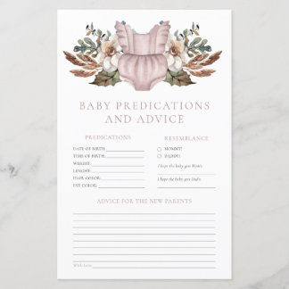 Papier Prédictions et Conseils Jeu de Baby Shower Bohème 