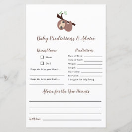 Papier Prédictions et conseils jote Sloth Baby shower jeu