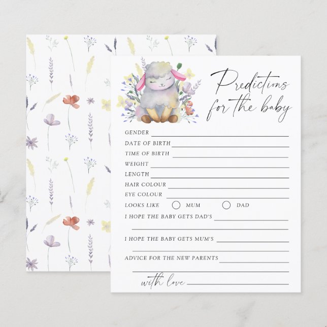 Papier Prédictions et conseils pour bébé - agneau (Devant / Derrière)