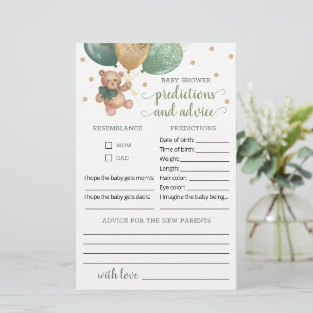 Papier Prédictions et conseils pour bébé Baby shower Tedd (Debout devant)