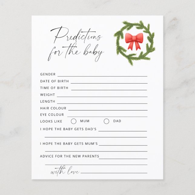 Papier Prédictions et conseils pour bébé d'hiver de Noël (Devant)